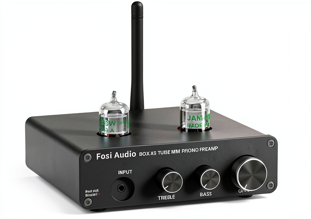 Installing Phono Preamp Fosi Audio BOX X3 Bluetooth Tube on a wooden desk