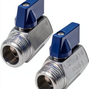 Beduan 1/2" Mini Ball Valve, Stainless Steel Female x Male NPT Thread Shut-Off Valve, Pack of 2-0