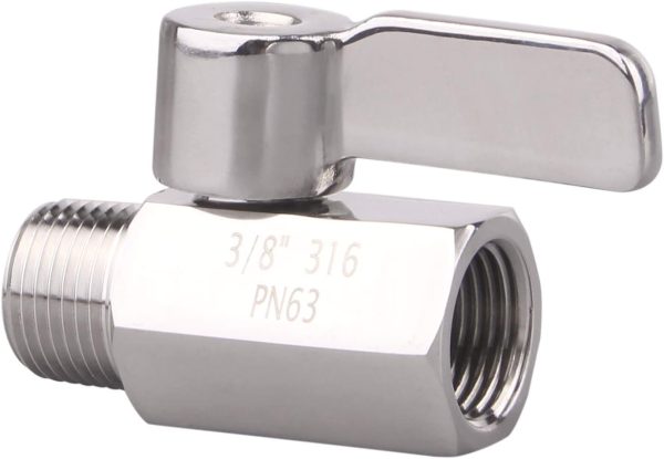 DERNORD 3/8 inch Stainless Mini Ball Valve NPT Female x Male Thread SUS316-3